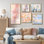 Contemporary Cherry Blossom Bold Stripes - Ensemble de 5 reproductions d'art sur toile cerise