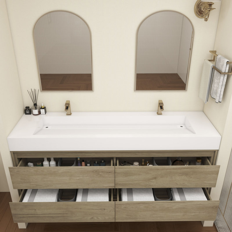 Base de meuble-lavabo Victoria seulement, Blanc / Chêne