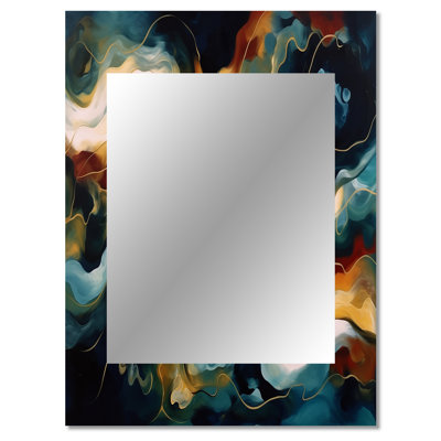 Blue And Yellow Marble Liquid Ink I - Marble Unique Wall Mirror Decor, Blue Large Mirror, Printed Metal Art