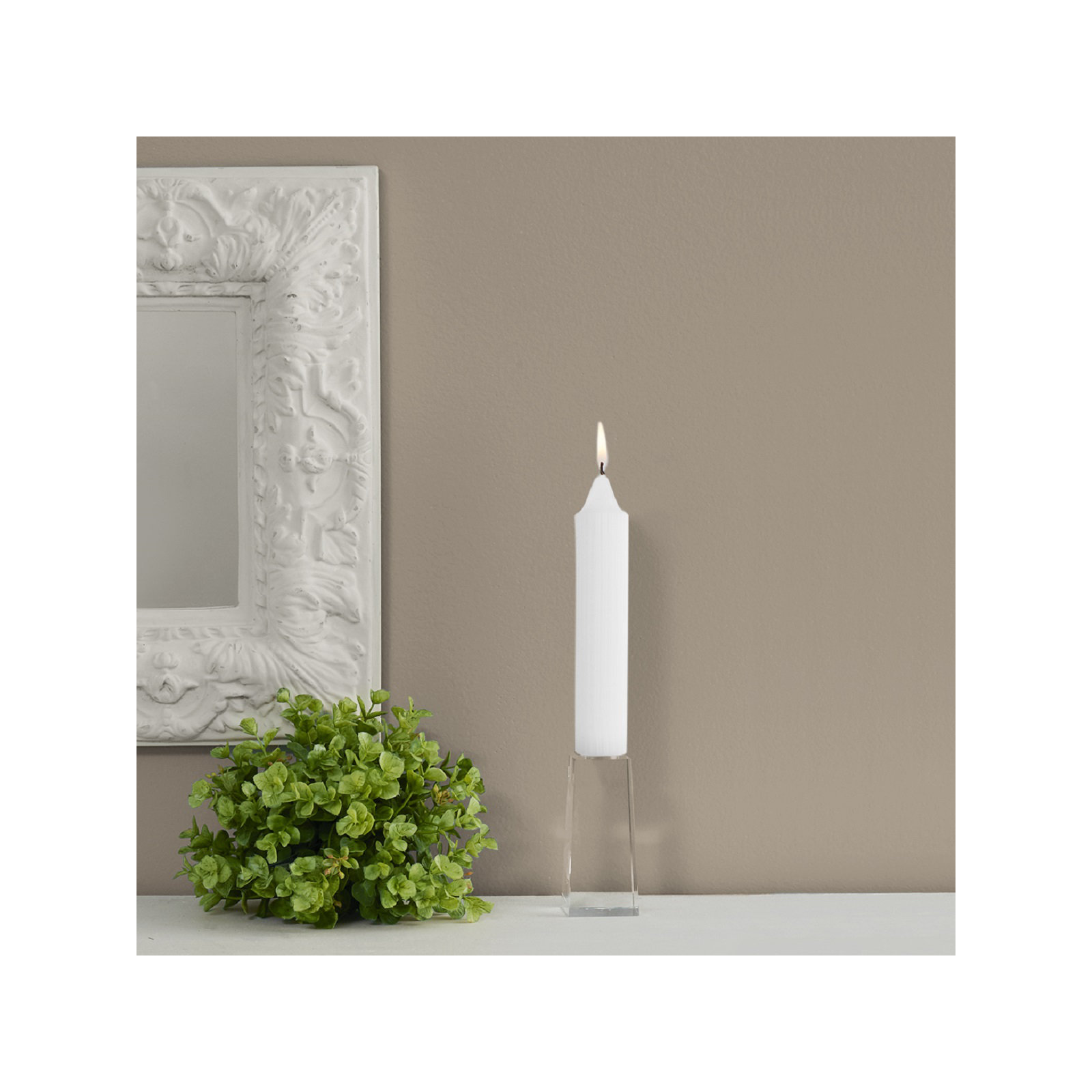 Grecian Collenette Unscented Taper Candle, White, 7" H x 1.25" W x 1.25" D