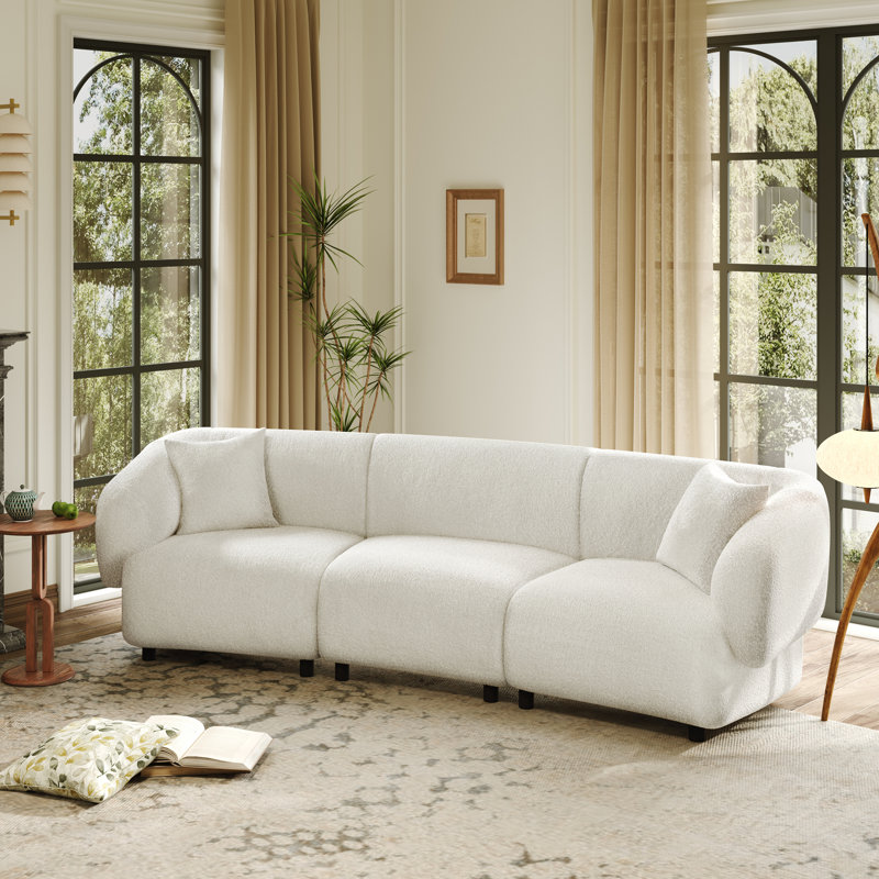 Canapé courbé contemporain de 98,5 po à 3 places: sièges moelleux et design épuré pour des espaces élégants, Beige Fabirc