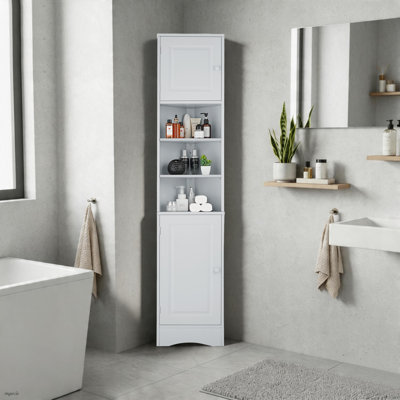Tall Narrow Bathroom Storage Cabinet, Slim Freestanding Linen Tower with Adjustable Shelves and Open Shelves, Storage Organizer for Bathroom, Living Room, Office