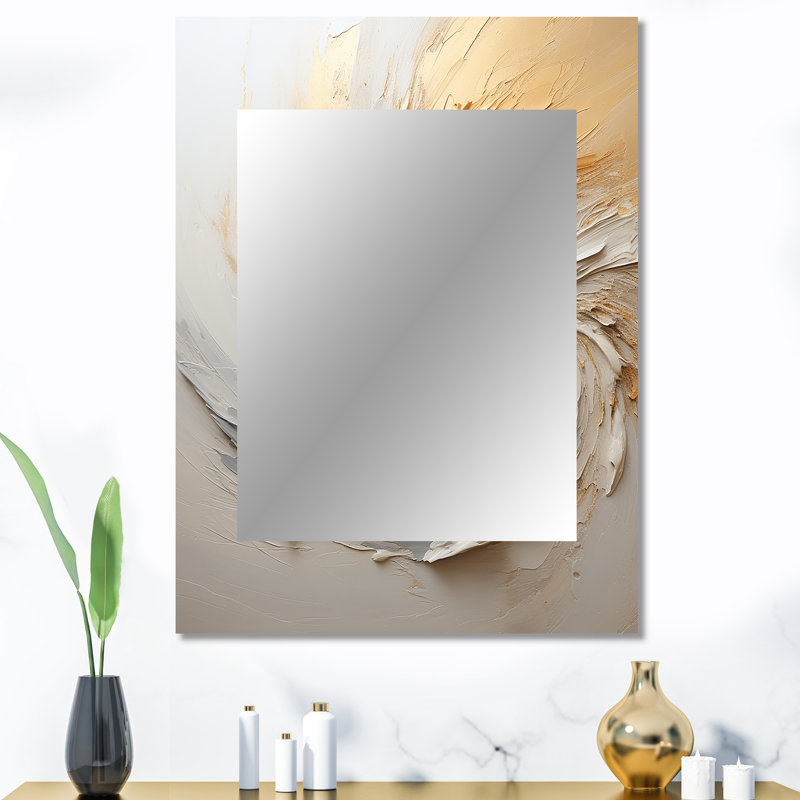 Peinture abstraite or et blanc Spiral I - miroir mural spirales abstraites, miroir décoratif doré, impression sur métal