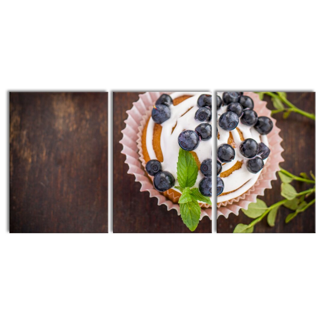 3-tlg. Leinwandbilder-Set Blueberry Cupcake