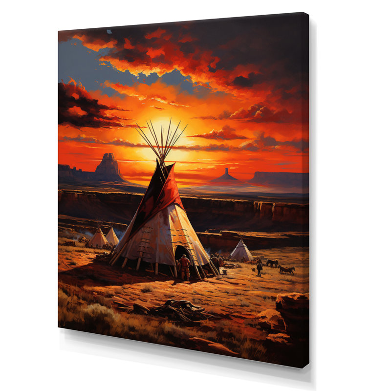 Tipi rouge des anciens chemins I - impression, H 40 po x l 30 po x P 1,5 po, Toile tendue
