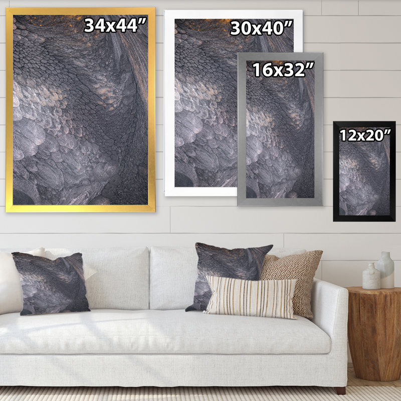 «Golden On», art liquide sur fond gris - art mural moderne sur toile, Toile avec cadre photo noir, H 20 po x l 12 po x P 1 po