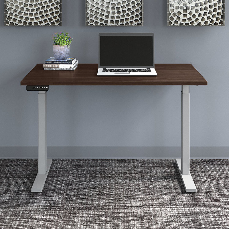Adjustable Metal Base Standing Desk, Sand Oak/Black, 47.68" H x 47.59" W x 29.37" D