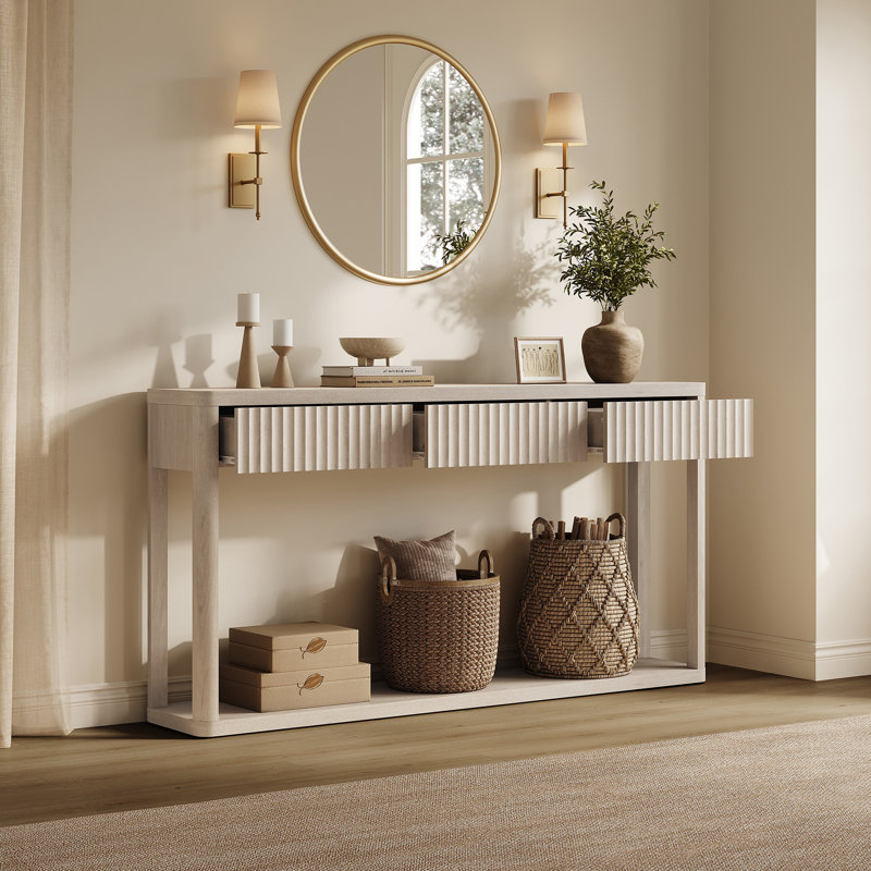 Console cannelée de 80 cm avec 3 tiroirs et tablette inférieure, 1 Table