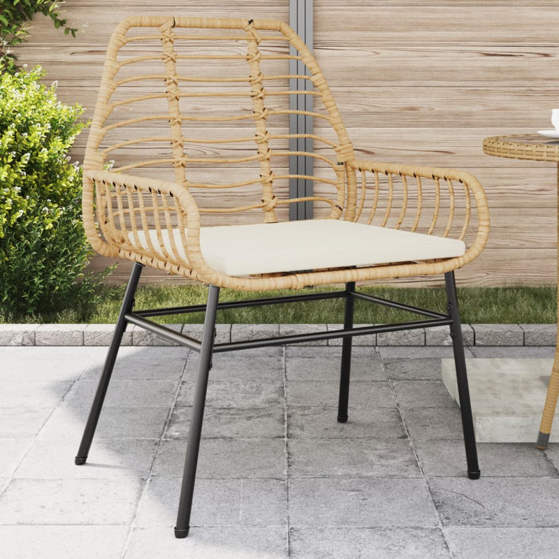 Chaises de patio 2 pièces avec coussins poly rotin, Blanc crème / brun
