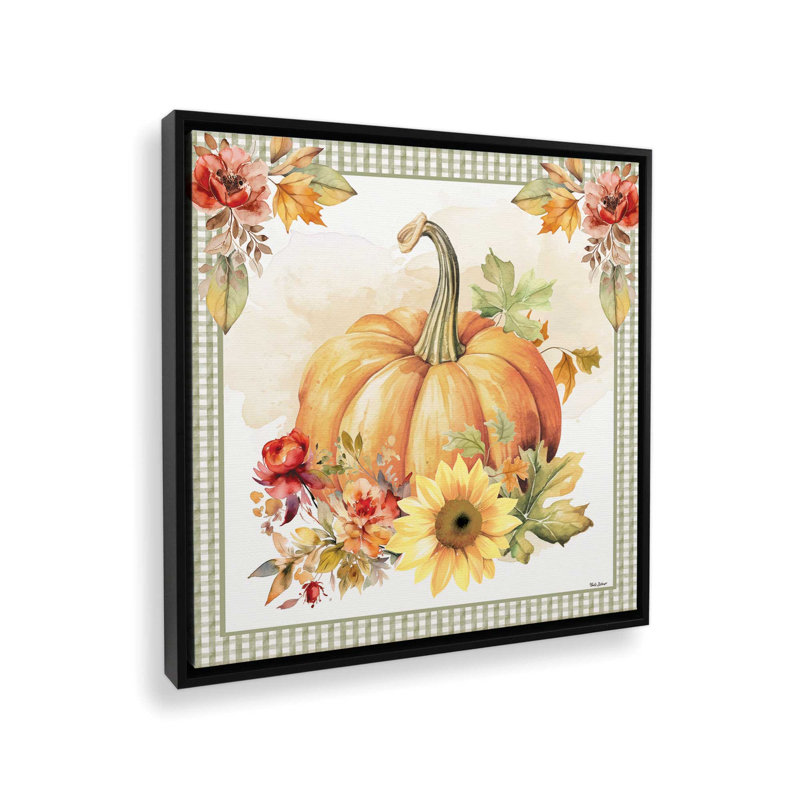 «Fall Pumpkin Floral III» par Nicole DeCamp, reproduction d'art, L 30 po x H 30 po, Noir, Toile avec cadre