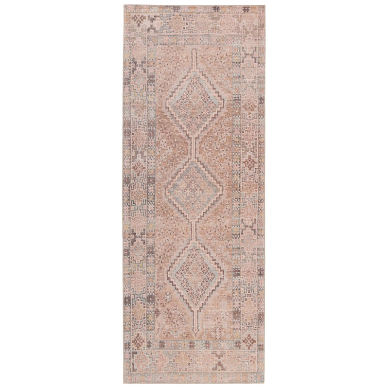 Tapis rose clair du sud-ouest lavable à la machine Causglen, Tapis de couloir 3 pi 9 po x 10 pi