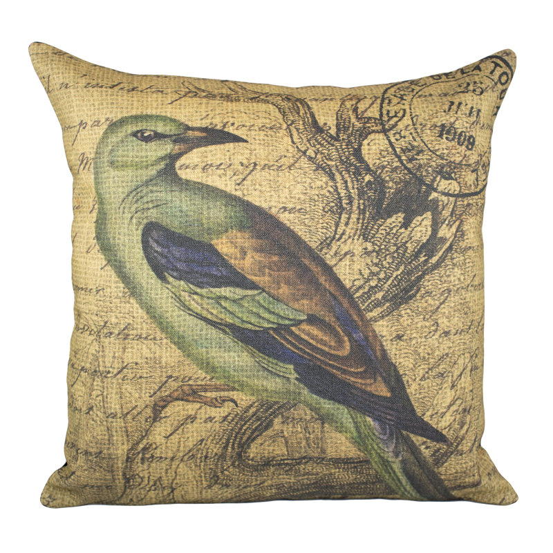 Bird on Branch Cotton Blend Throw Pillow