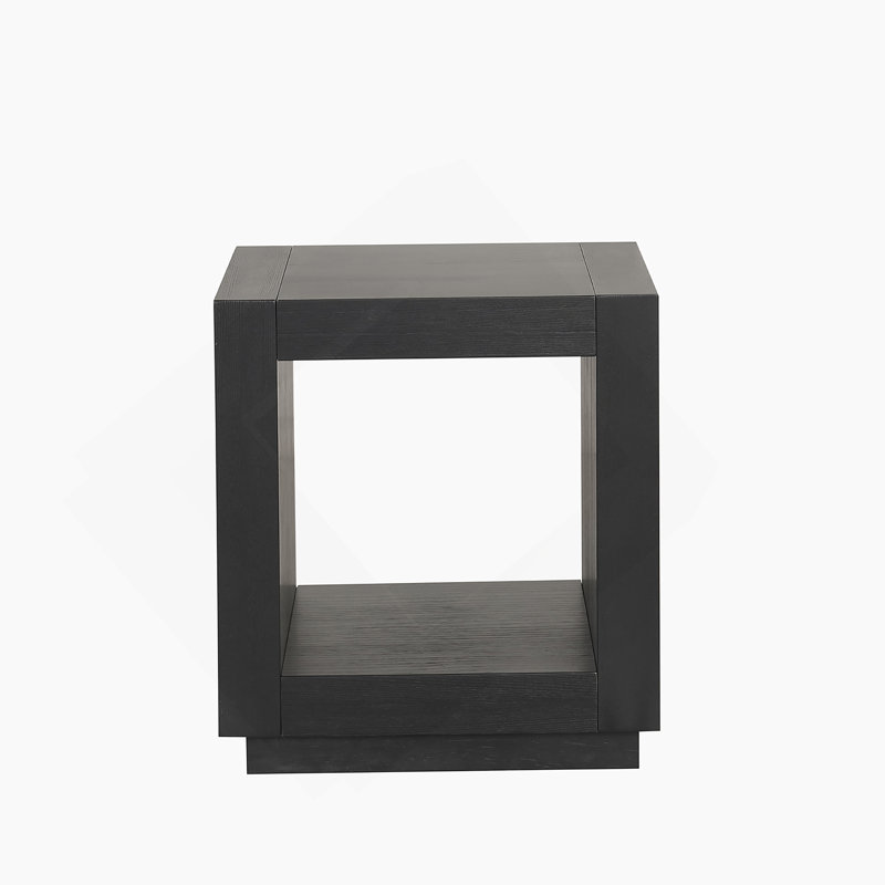 Table de bout carrée de style contemporain avec socle et tablette inférieure ouverte au salon noir