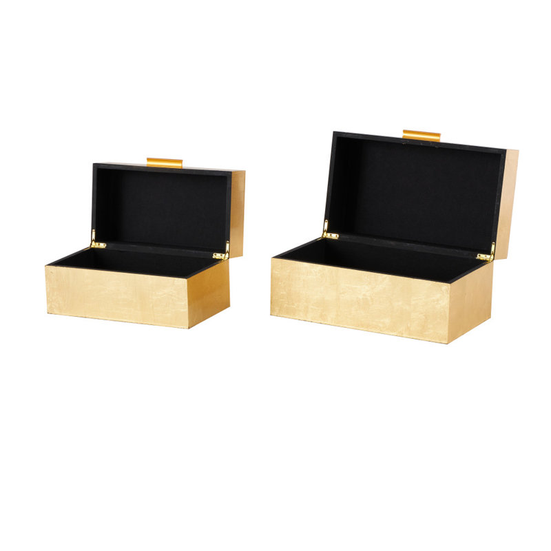 Boîte décorative en bois avec ensemble extérieur texturé, Or