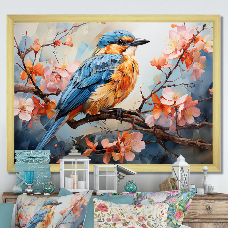 «Geometric Birds In Cubist Skies IV», impressions sur toile, H 12 po x l 20 po x P 1 po, Encadrement doré