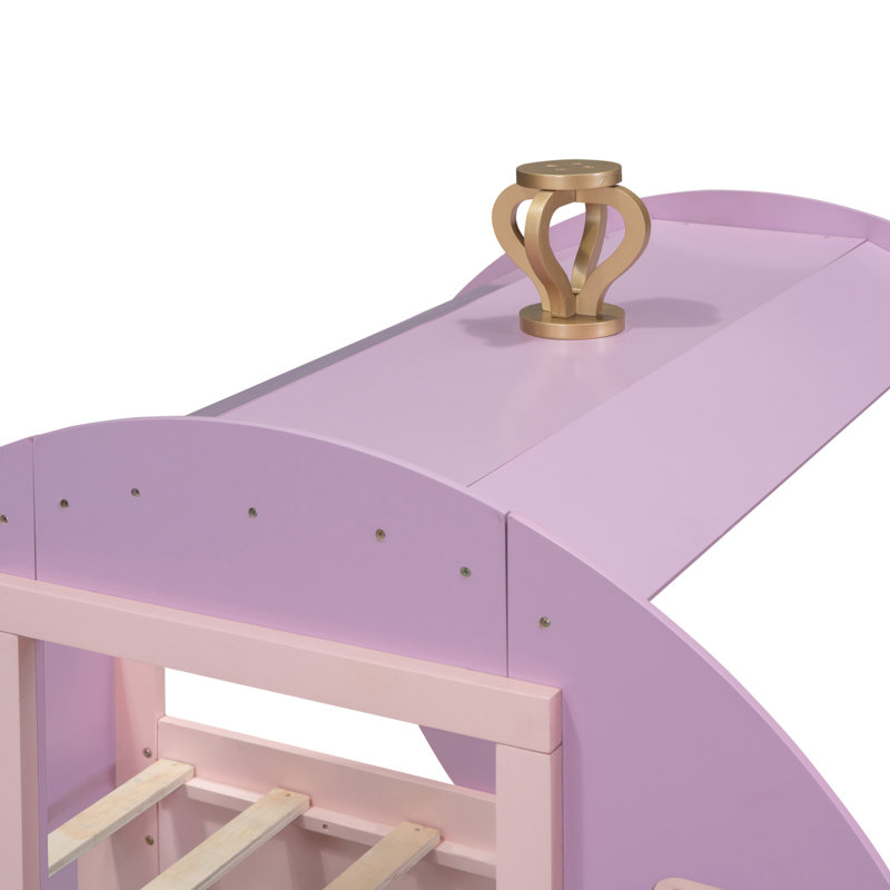 Lit simple princesse avec couronne, lit plateforme voiture en bois avec escalier, mauve et rose (ancien numéro de référence HL000054AAH)