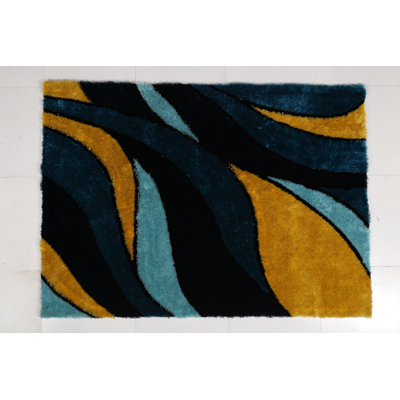 Tapis jaune / bleu marine touffeté à la main Neligh