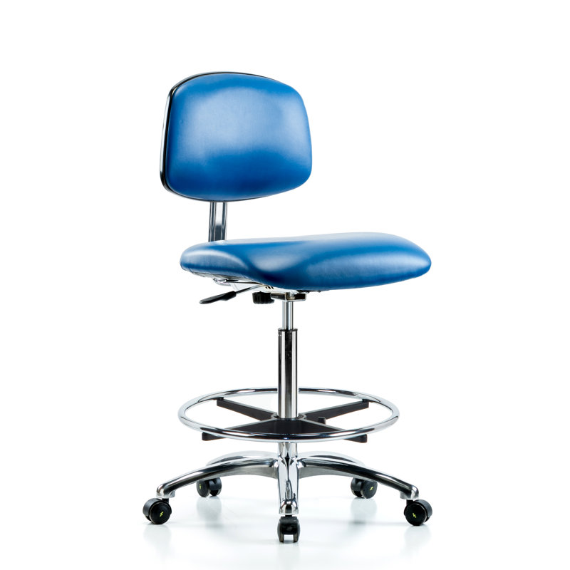 Chaise de travail Lizeth, Vinyle ESD bleu, Roulettes antistatiques