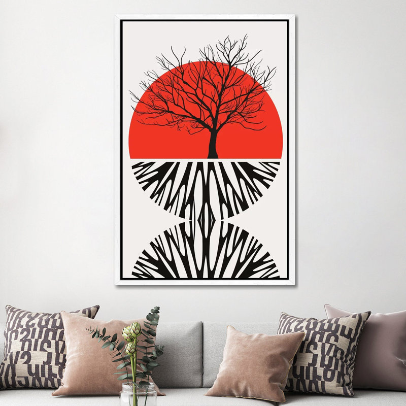 Warming Roots - Red by Kubistika - Print on Canvas, White Floater Framed, 152.4cm H x 101.6cm W x 3.81cm D