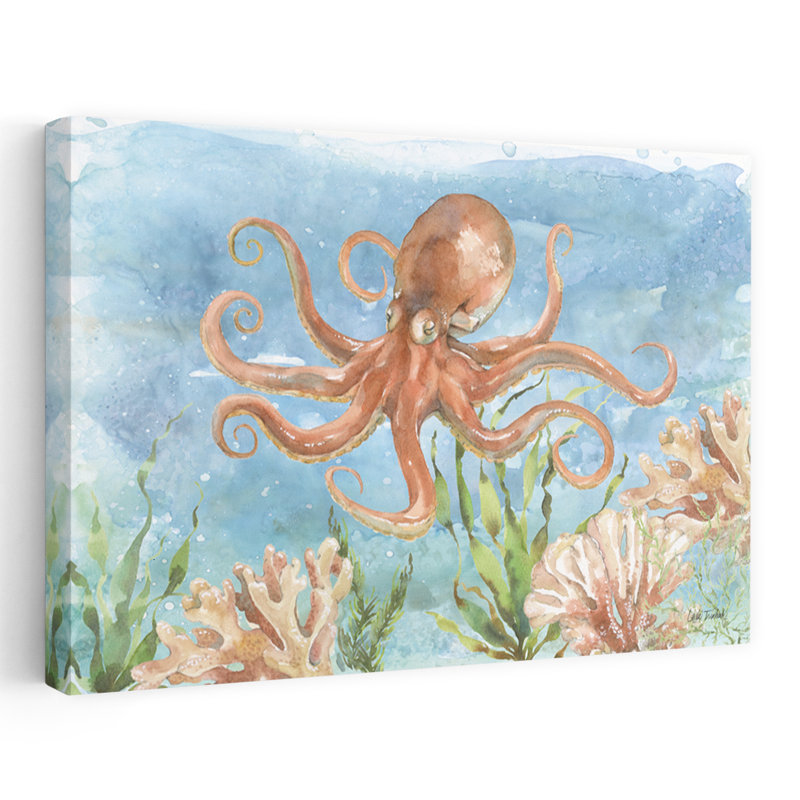 Under Coast Life IV - animal côtier - bleu, blanc, beige, brun, H 60 po x l 40 po