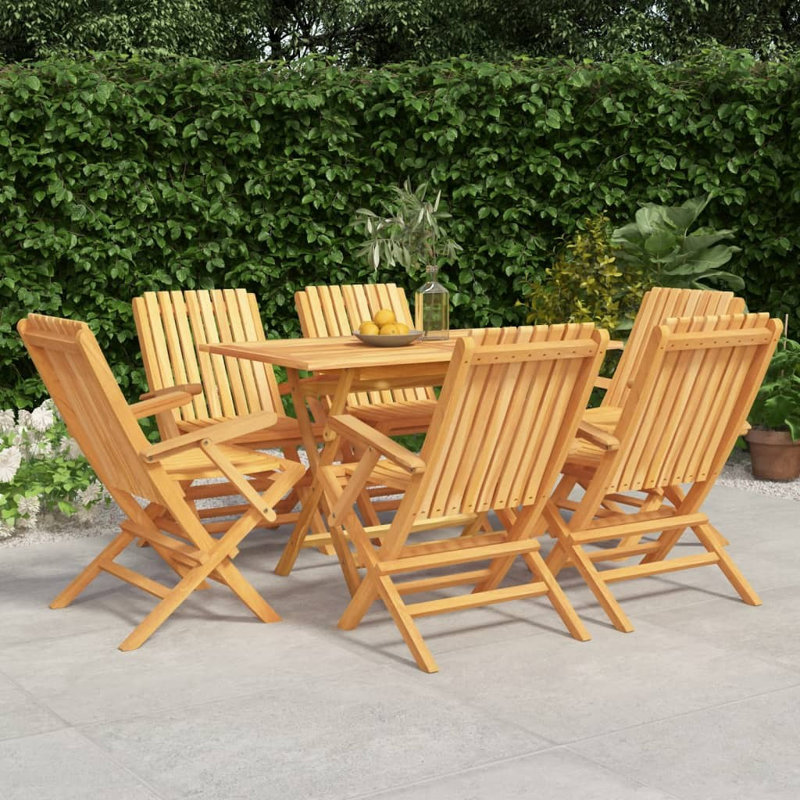 Hila 6 - Person Teak Patio Dining Set with Rectangular Table