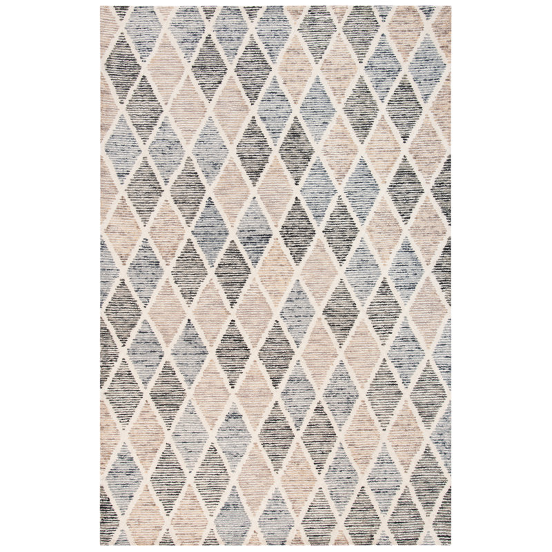 Milladore Precious Hand Tufted Wool/Cotton Geometric Rug in Blue/Beige, Rectangle 9' x 12'