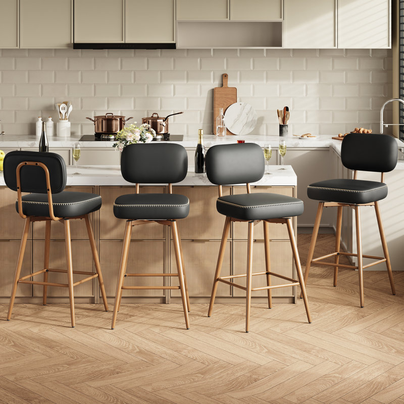 Modern Swivel Upholstered Counter Stools with Metal Frame, Black