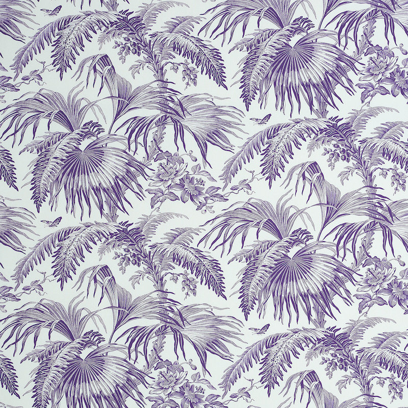 Schumacher x Jill Lasersohn Toile Tropique Fabric, Purple