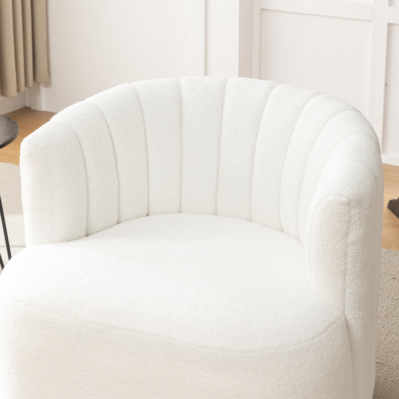 Musaab Upholstered Swivel Barrel Chair, White Teddy