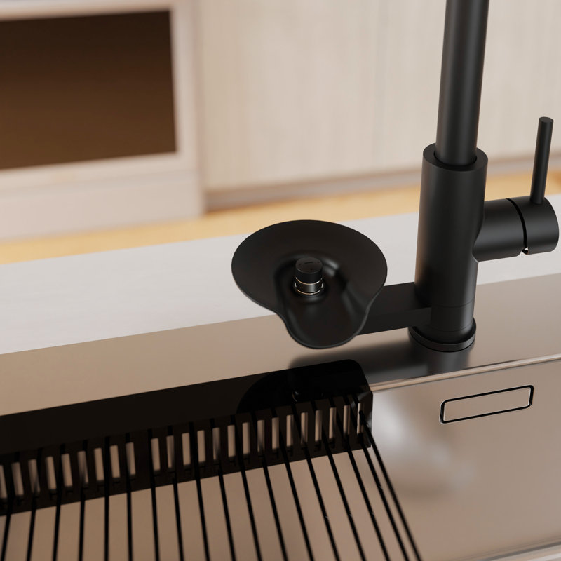 Robinet de cuisine noir mat avec douchette extractible avec joint torique, robinet monocommande en acier inoxydable avec plaque de montage