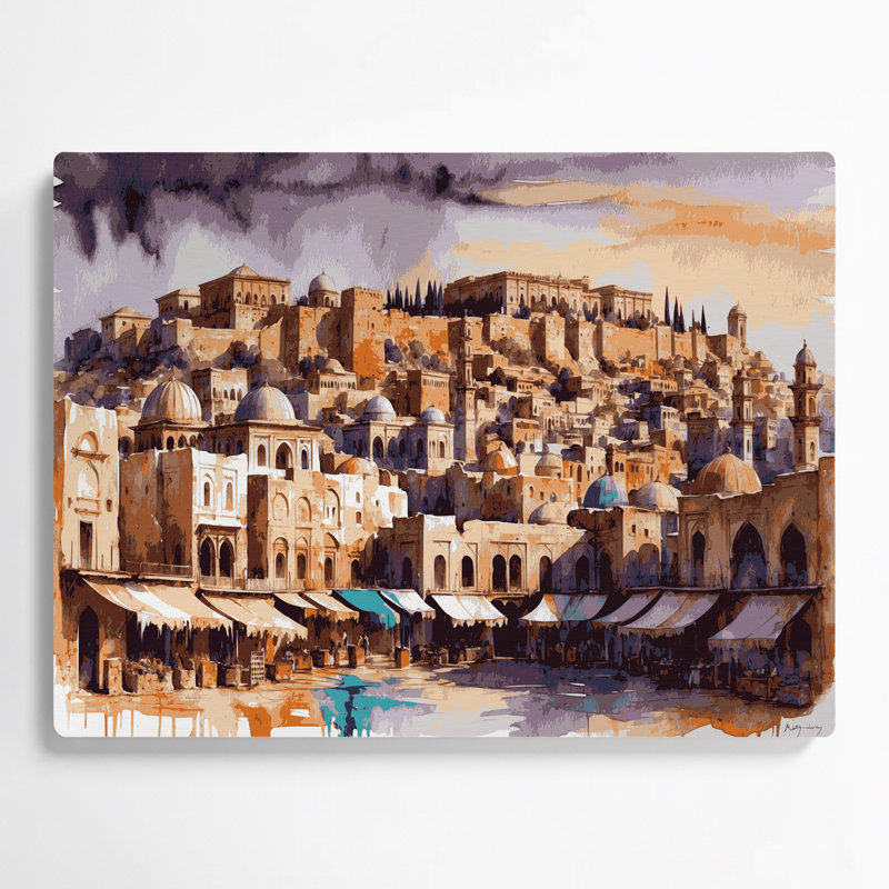Art mural en métal Beige des cités, villes, Jordan, H 11 po x l 14 po