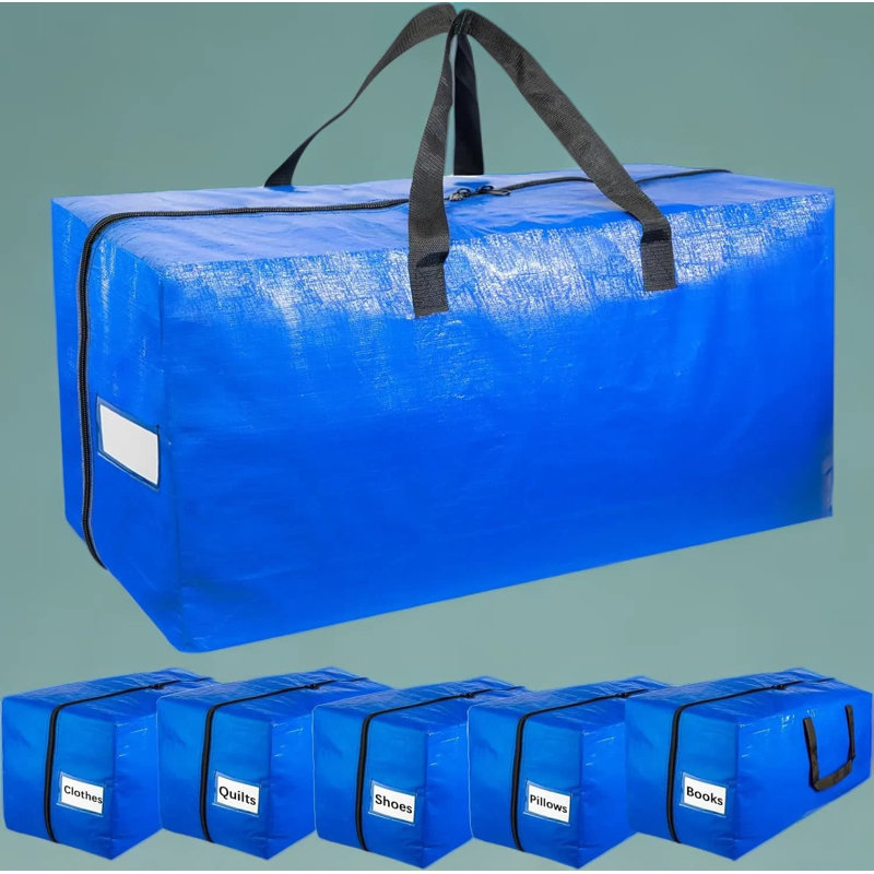 Heavy Duty Moving Bags 6 Pack - Extra Large Storage Totes With Reinforced Handles & Smooth Zipper For Clothes, Moving Supplies, Dorm Essentials & Household Organization