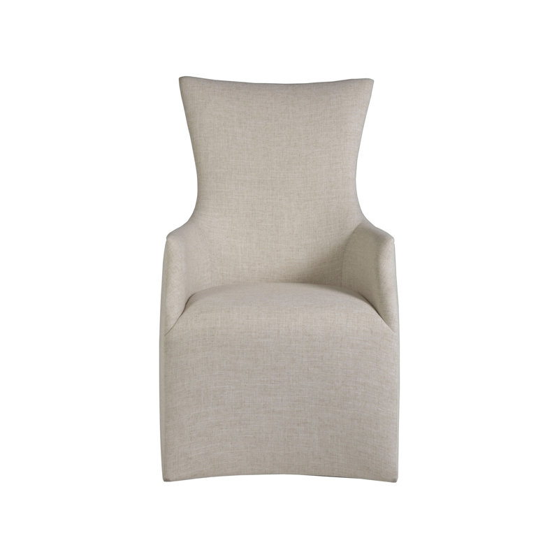 Beige Linen Upholstered Arm Chair with Wood Legs