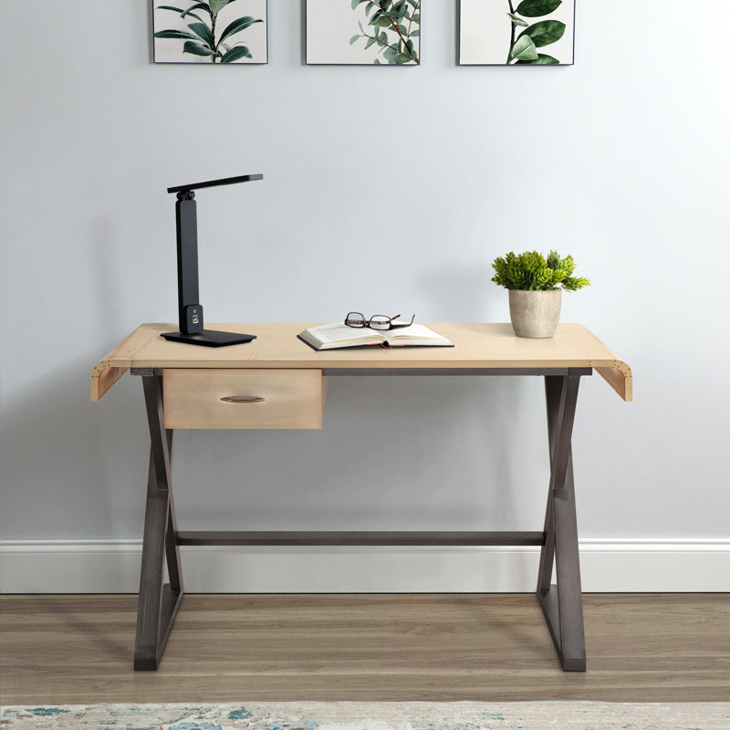 Bureau d'écriture, aluminium doré et gris avec base en métal en forme de X