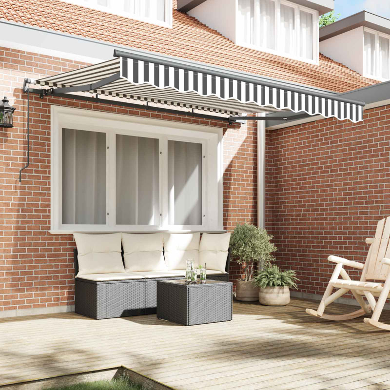 VidaXL 200cm D Fabric Cover Retractable Patio Awning, Anthracite/White/Black, 165cm H x 250cm W x 200cm D