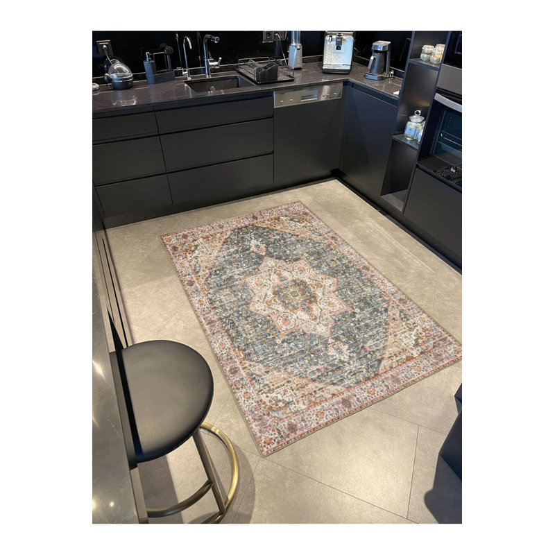 Tapis tissé à motif floral orange et jaune traditionnel, Rond 4 pi