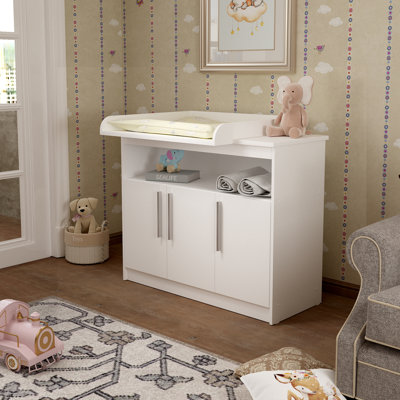110cm Wide Baby Changing Table with Removable Top, Open Shelf and 3-Door Cupboard