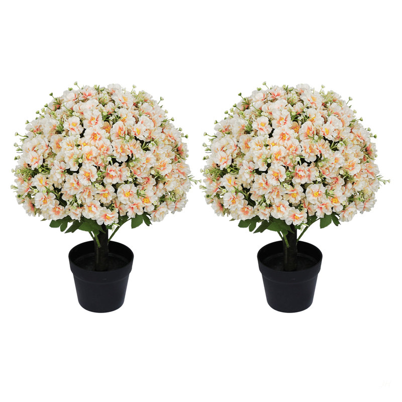 Décoration florale artificielle résistante aux rayons UV de 24 pouces en fausse fleur artificielle en forme de lotus adaptée aux espaces intérieurs et extérieurs (rose pêche), 2 pots par / ensemble
