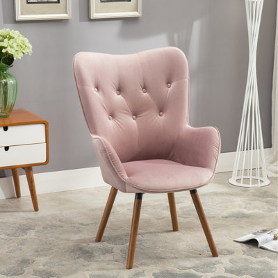 Chaise en velours mauve avec dossier boutonné, structure en bois massif, dossier contemporain en velours, structure en bois