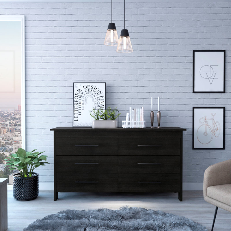 Commode rectangulaire à 6 tiroirs Southington - Wengé noir, Noir