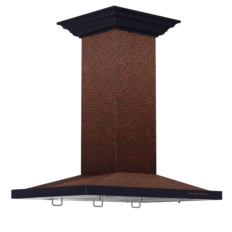 30" 400 CFM Ducted Island Range Hood, Hand-Hammered Copper, 36"