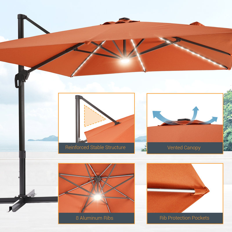 Parasol pivotant à 360 degrés Leipsic 120, Rouge rouille