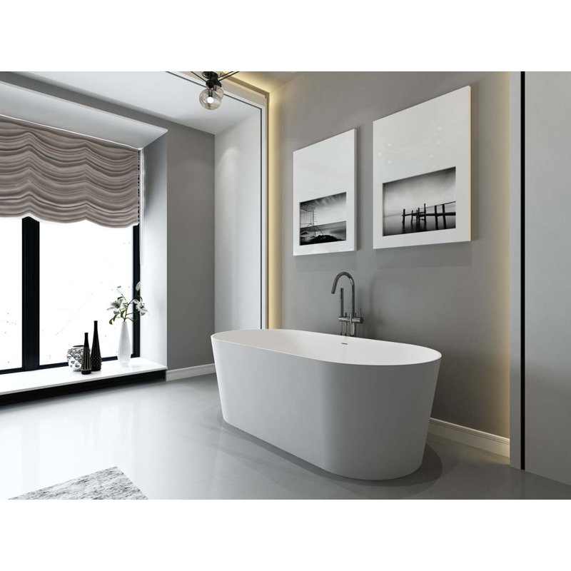 Baignoire de trempage autoportante à surface solide 67 po blanc mat
