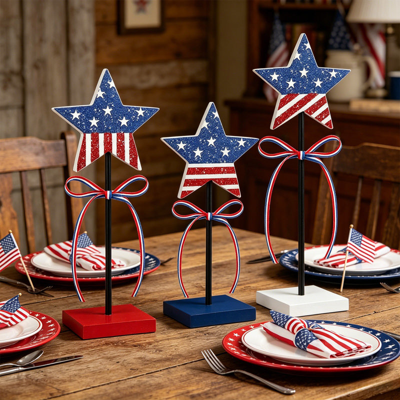 3 pièces décorations pour le jour de l’independance Pentagrammes de bureau en bois décorations de fêtes pour artisanat salon réception bureau banquet