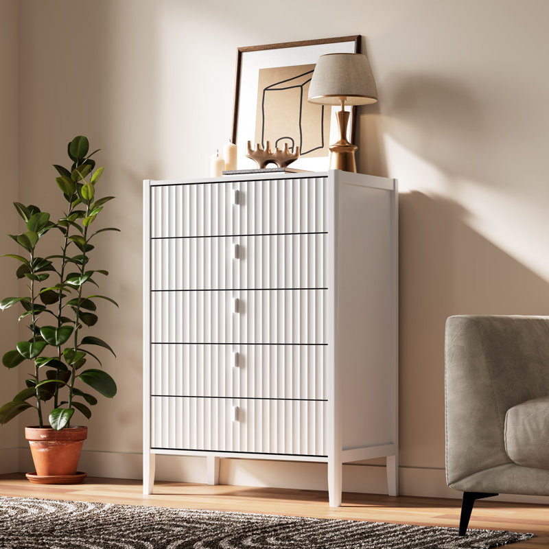 Commode à 5 tiroirs, H 44 po, Blanc