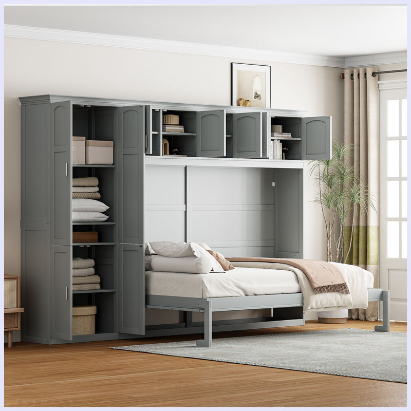 Lit escamotable moderne avec armoires, Gris
