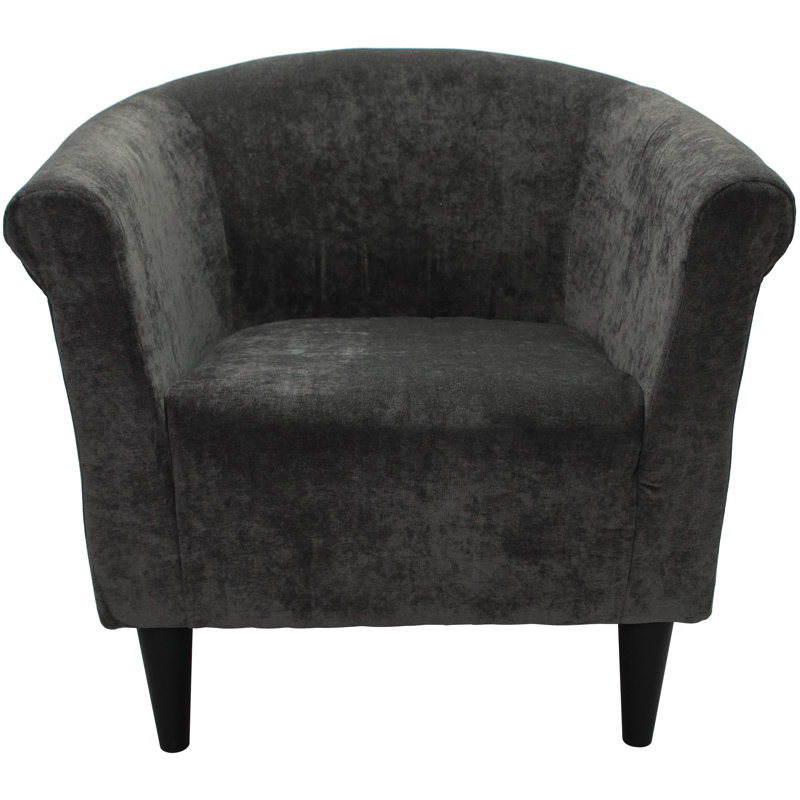 Liam Upholstered Barrel Chair, Greenish Gray Microfiber/Microsuede