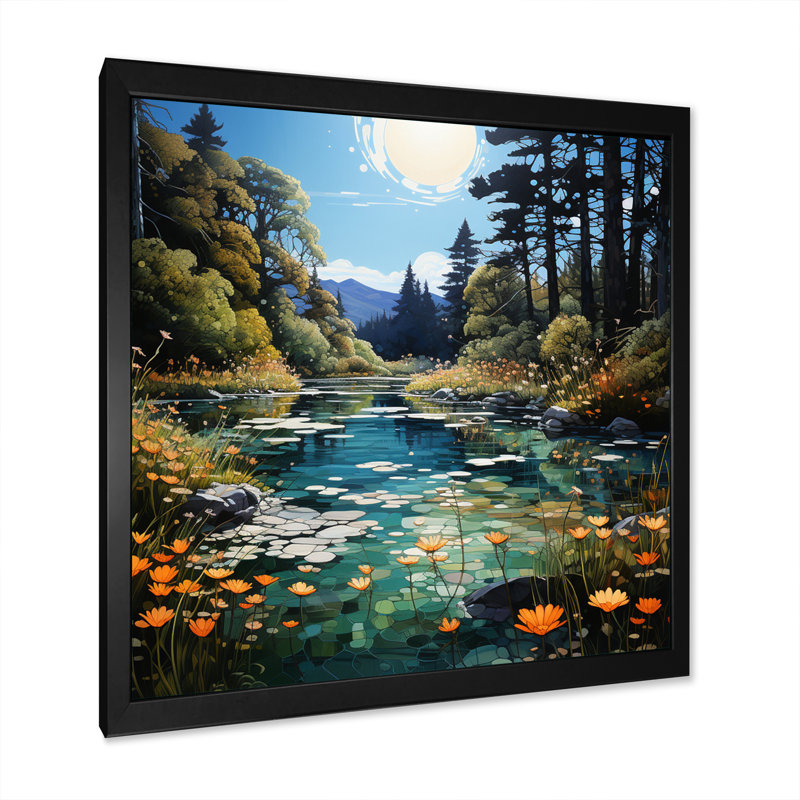 River Azure Miroirs II - impression, H 30 po x l 30 po x P 1 po, Cadre photo noir