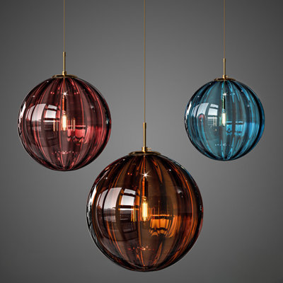 Modern Indoor Pendant Light – Ribbed Globe Glass Shade Ceiling Light for Kitchen