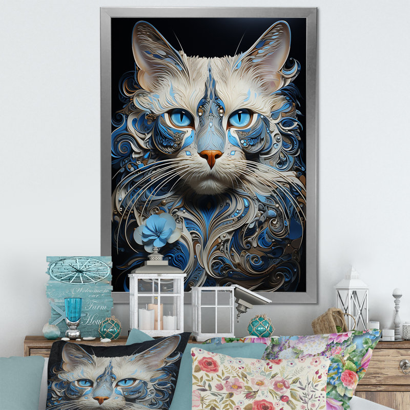 Chat siamois sérénade - impressions sur toile, Cadre simple argenté, H 40 po x l 30 po x P 1,5 po